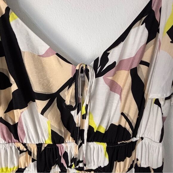 Nine West Cream & Black Floral Asían Print Maxi Dress L Milkmaid Prairie‎ Boho - Picture 9 of 14